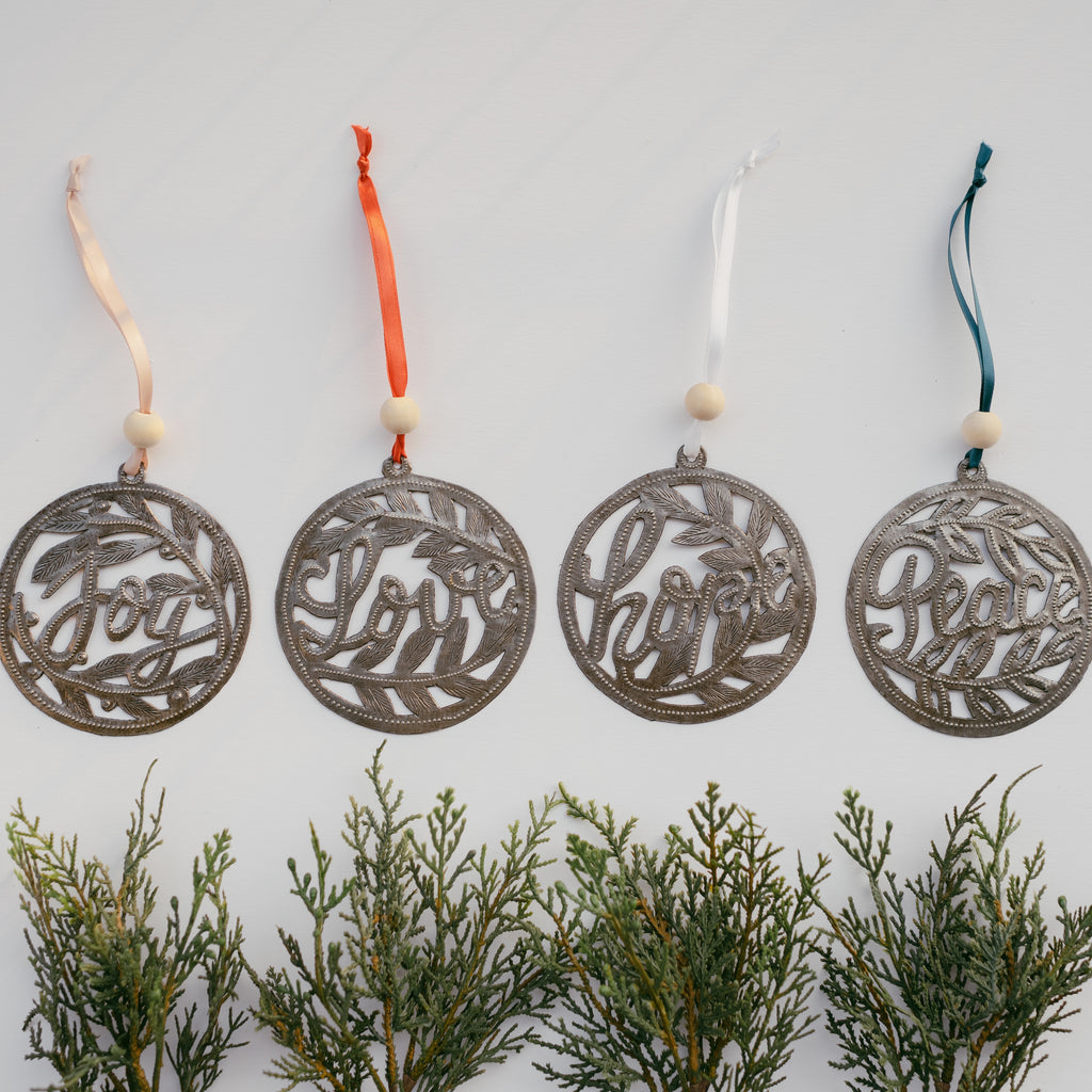 Metal Art Ornament - Hope with Leaves