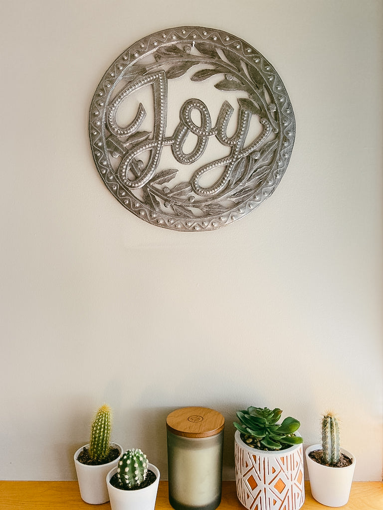 Metal Art Wall Hanging - Joy with Leaves