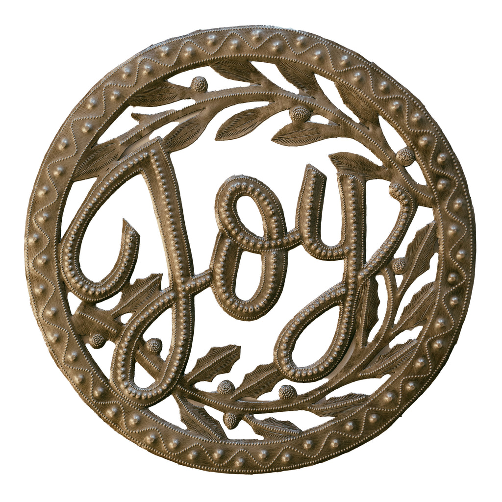 Metal Art Wall Hanging - Joy with Leaves