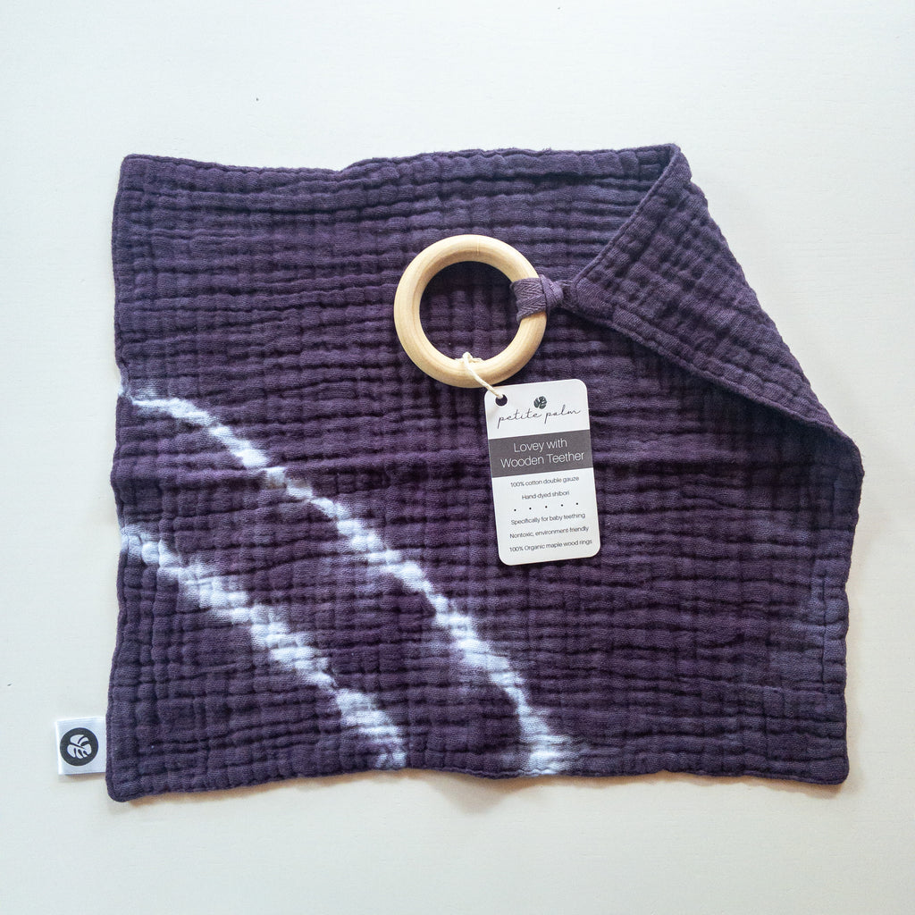 Muslin Lovey + Teether - Plum Striped