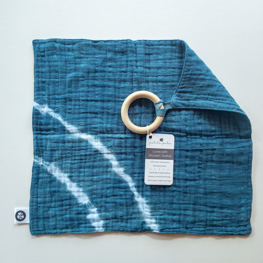 Muslin Lovey + Teether - Teal Striped