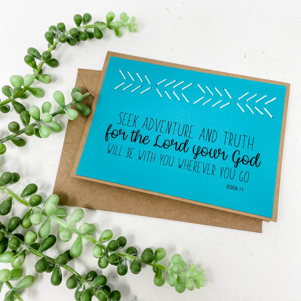 Greeting Card - Seek Adventure - Joshua 1:9 - Teal