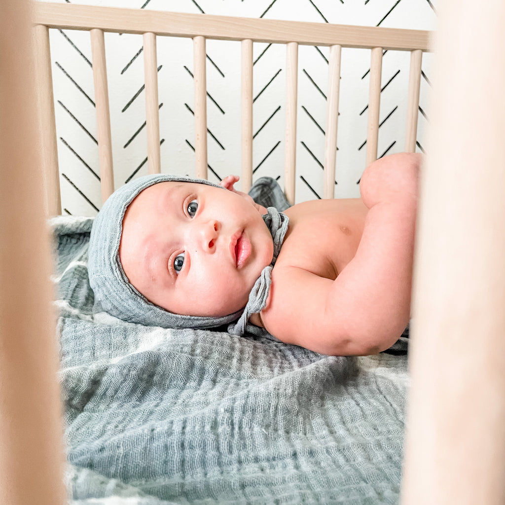 Muslin Baby Bonnet - Stone