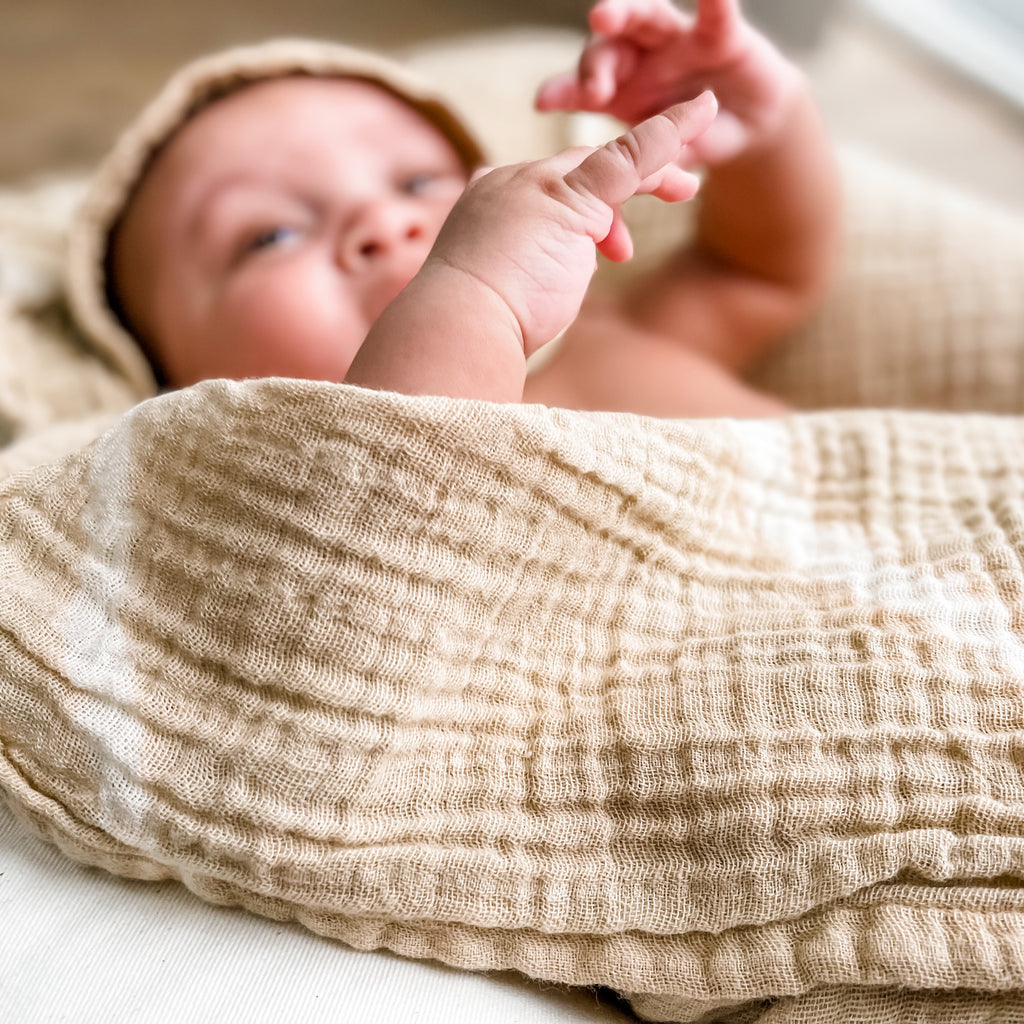 Muslin Baby Bonnet - Sand