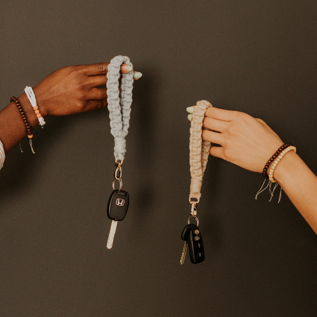Macramé Keychain Wristlet - Sand