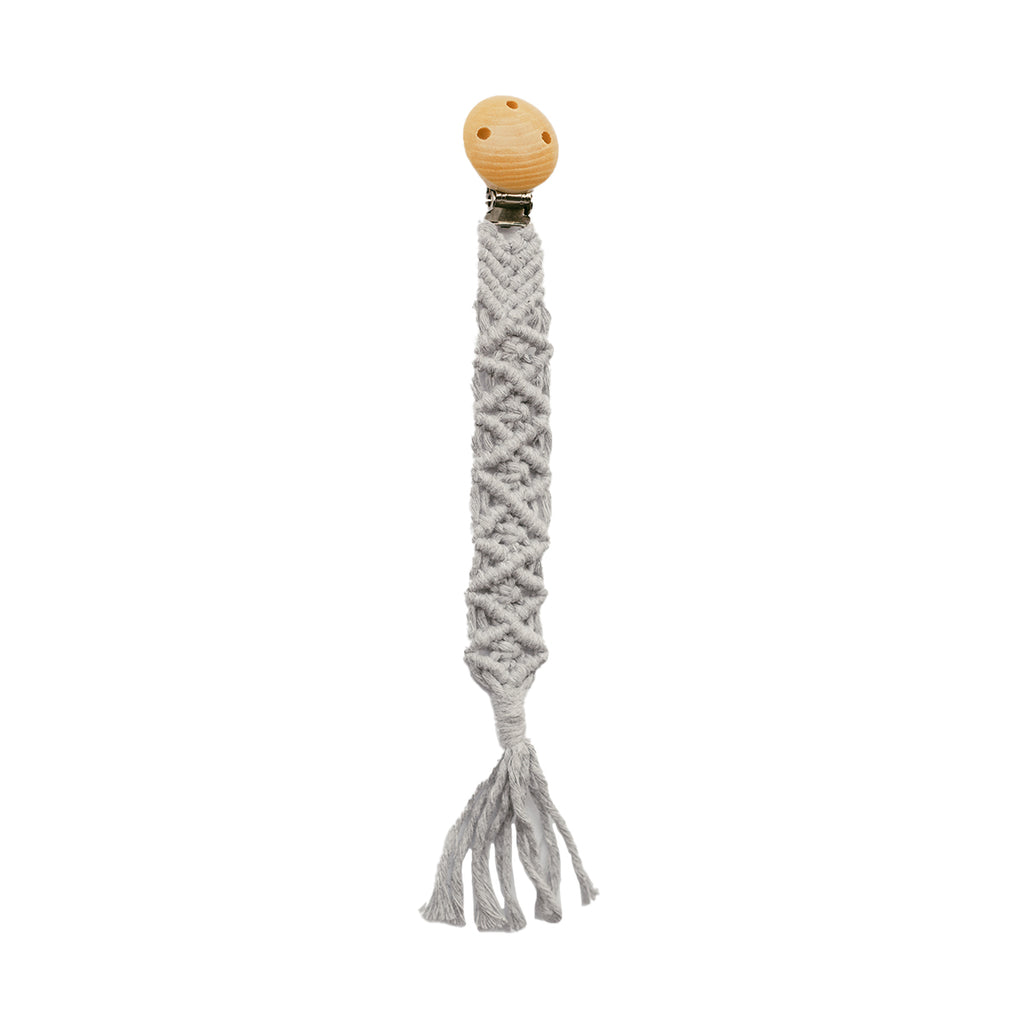 Macramé Pacifier Clip - Light Grey Diamond