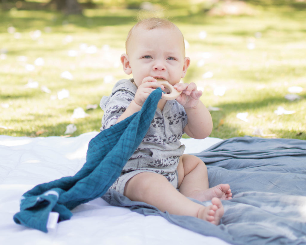 Muslin Lovey + Teether - Teal Striped