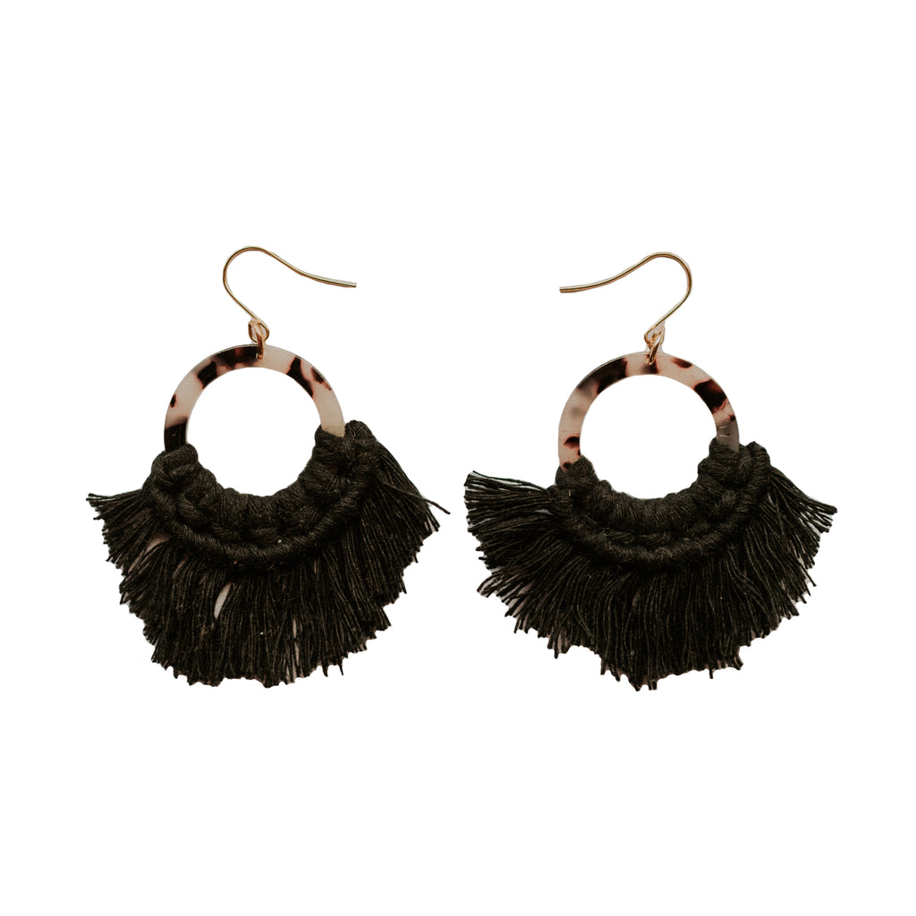 Tortoise Fringe Earrings - Black