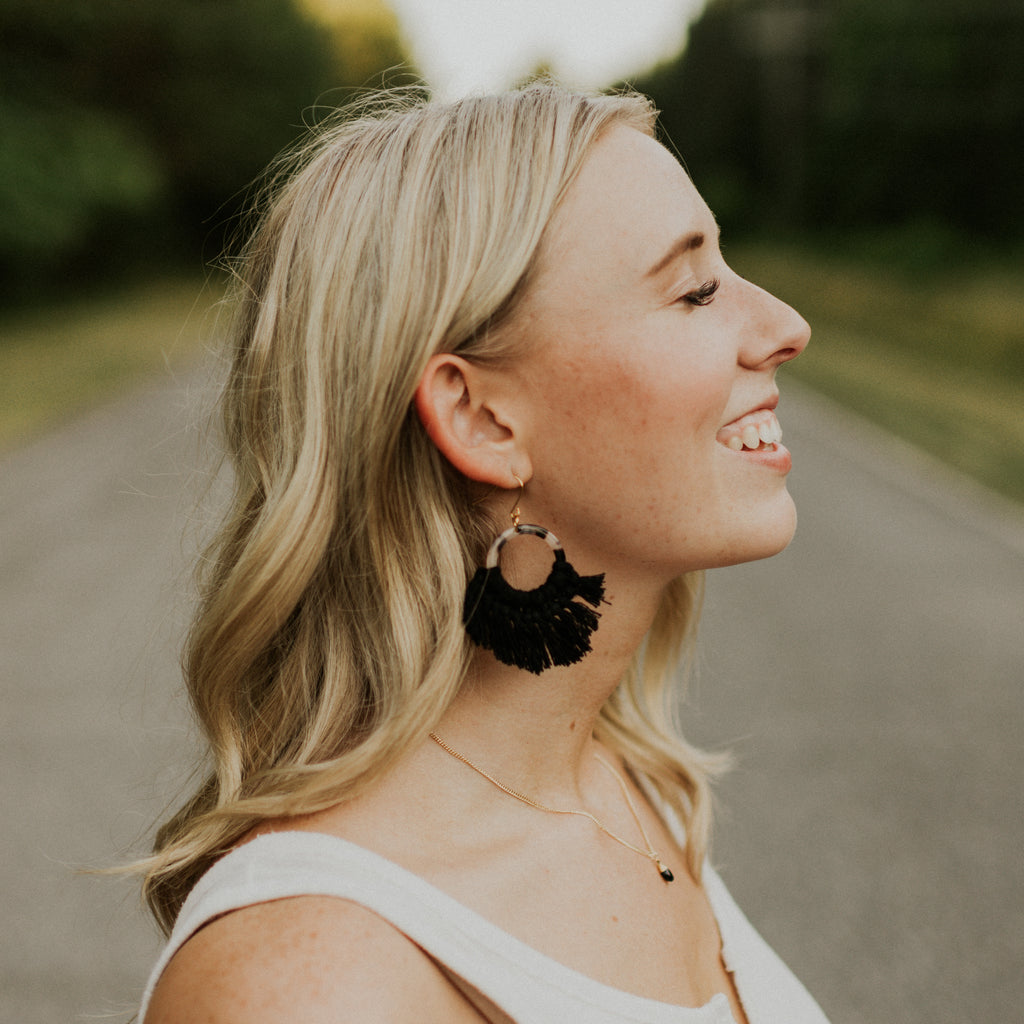 Tortoise Fringe Earrings - Black