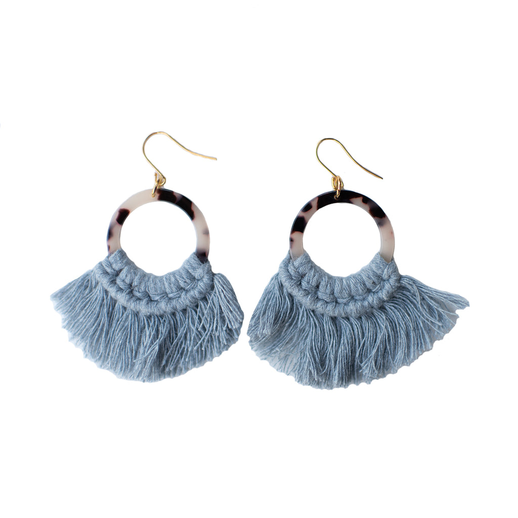 Tortoise Fringe Earrings - Denim