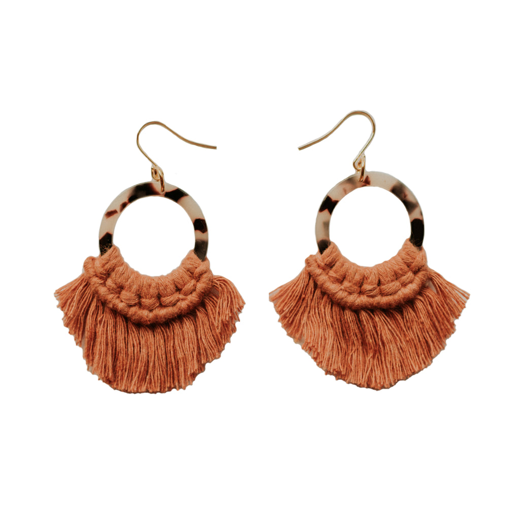 Tortoise Fringe Earrings - Terra Cotta