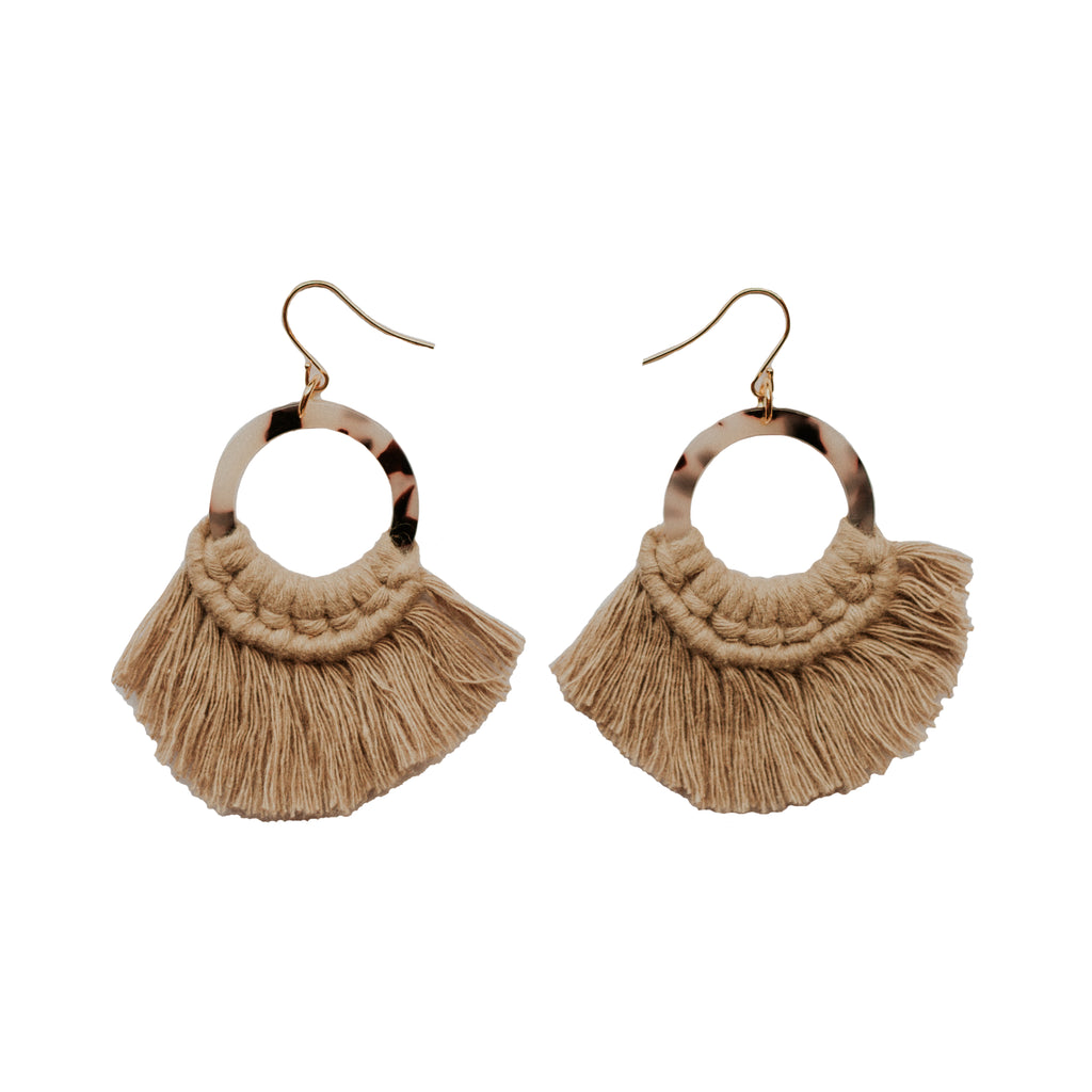 Tortoise Fringe Earrings - Sand