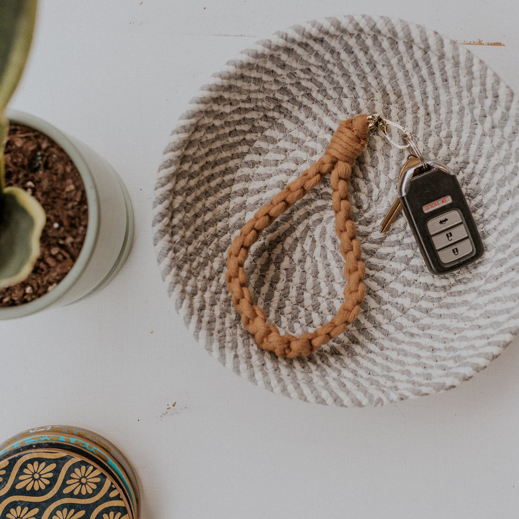 Macramé Keychain Wristlet - Caramel