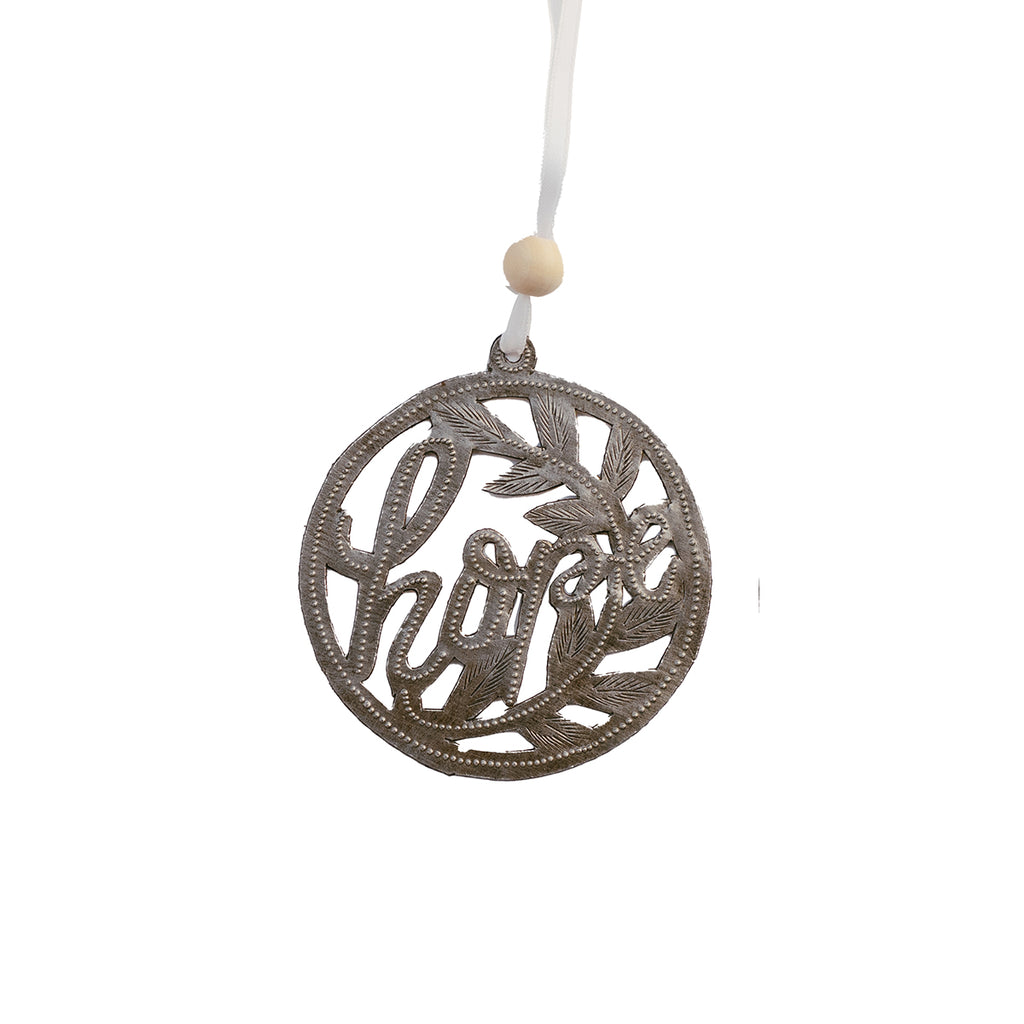 Metal Art Ornament - Hope with Leaves