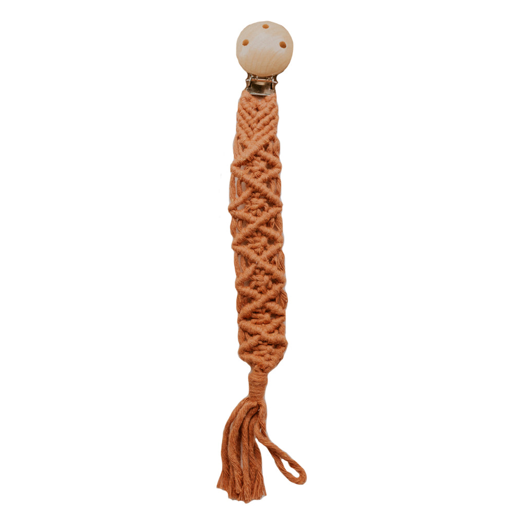 Macramé Pacifier Clip - Terra Cotta Diamond