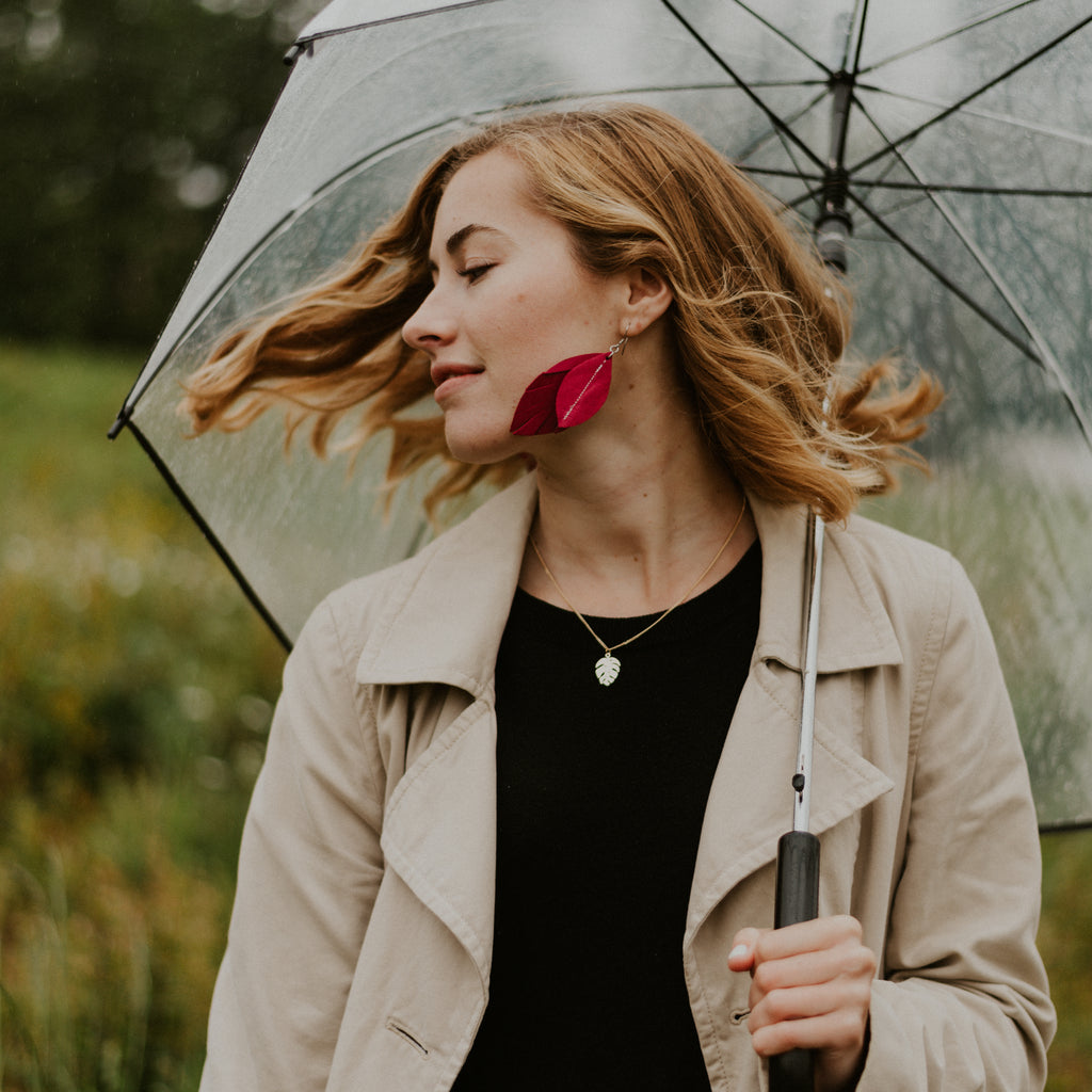 Single-Tone Feather Earrings - Rose